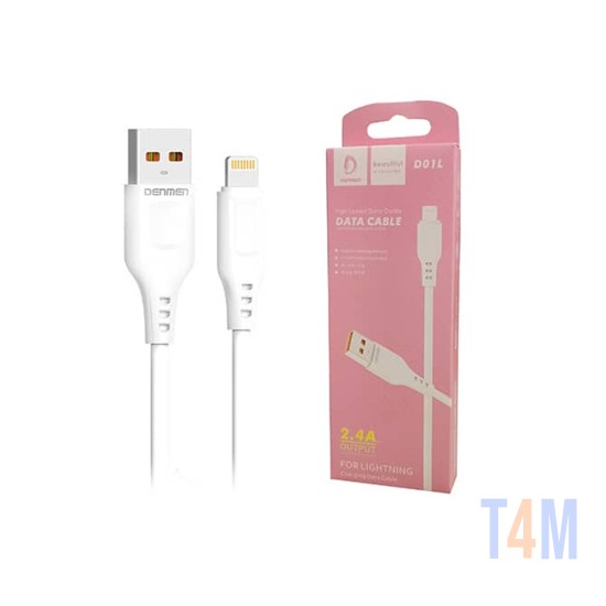 CABO DE DADOS DE CARREGAMENTO RÁPIDO DENMEN D01L PARA IPHONE 2.4A BRANCO